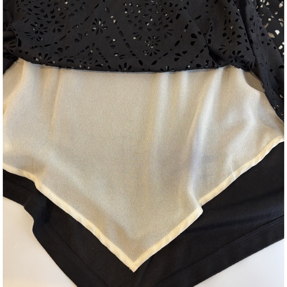 Black‎ Eyelet Cutout Cami Tank Top Womens Size M Asymmetrical Hem Festival Indie - Picture 9 of 16